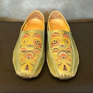 Pikolinos Jerez Sage Green Leather Embroidered Moccasin Driver Loafers Womens 37